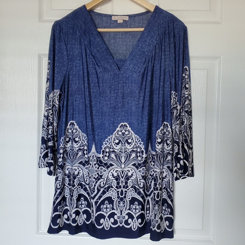 Established 1962 Denim Color Pattern Top - Picture 1 of 7